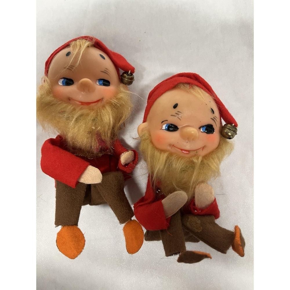 2 Vintage Elf Knee Hugger Shelf Sitter Beard Grandpa Dwarf Gnome Christmas Japan